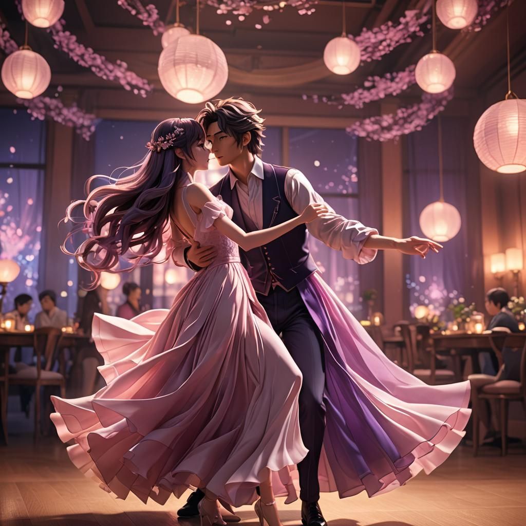 Romantic Anime Dance in Soft Lighting