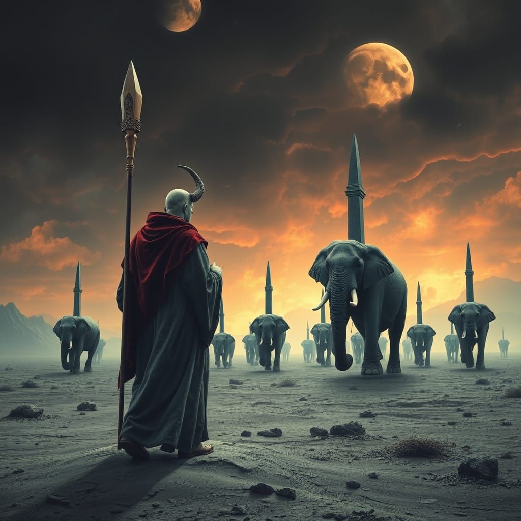 Saint's Resistance: Surreal Elephants in Wasteland, Gothic A...