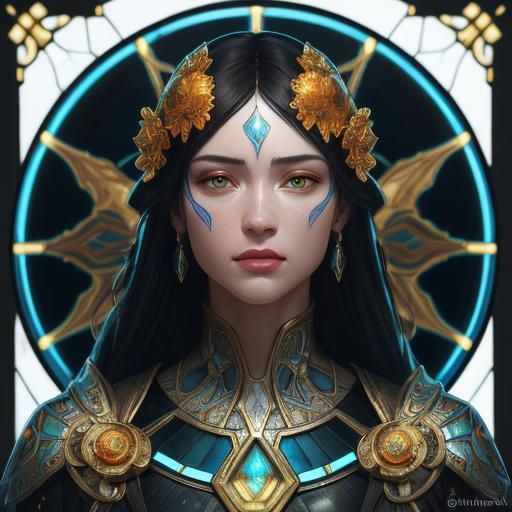 Enamel-Glass Figurine Portrait in Mucha Style