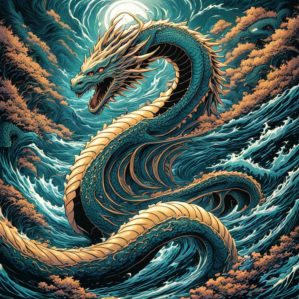 Sea Serpent Comic Book Art in Anime Style
