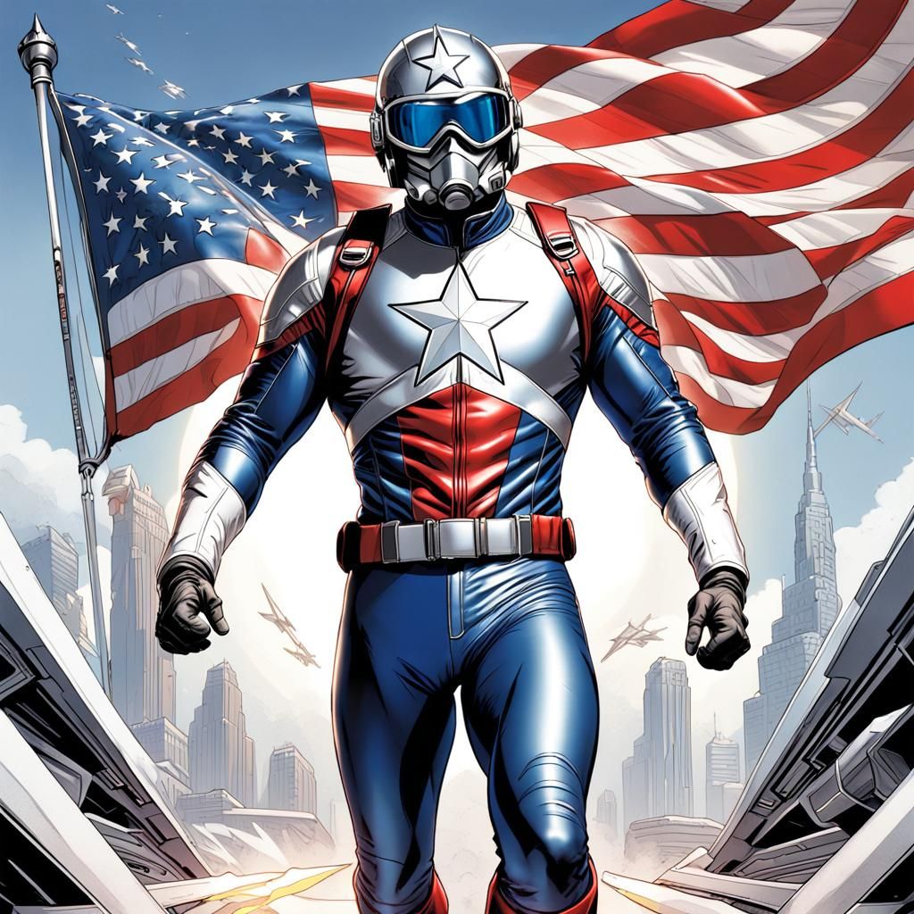 Superhero Patriot in Comic Book Style