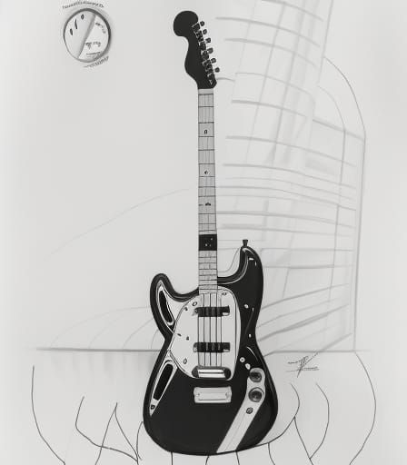 Fender Mustang: Hyperdetailed Charcoal Sketch
