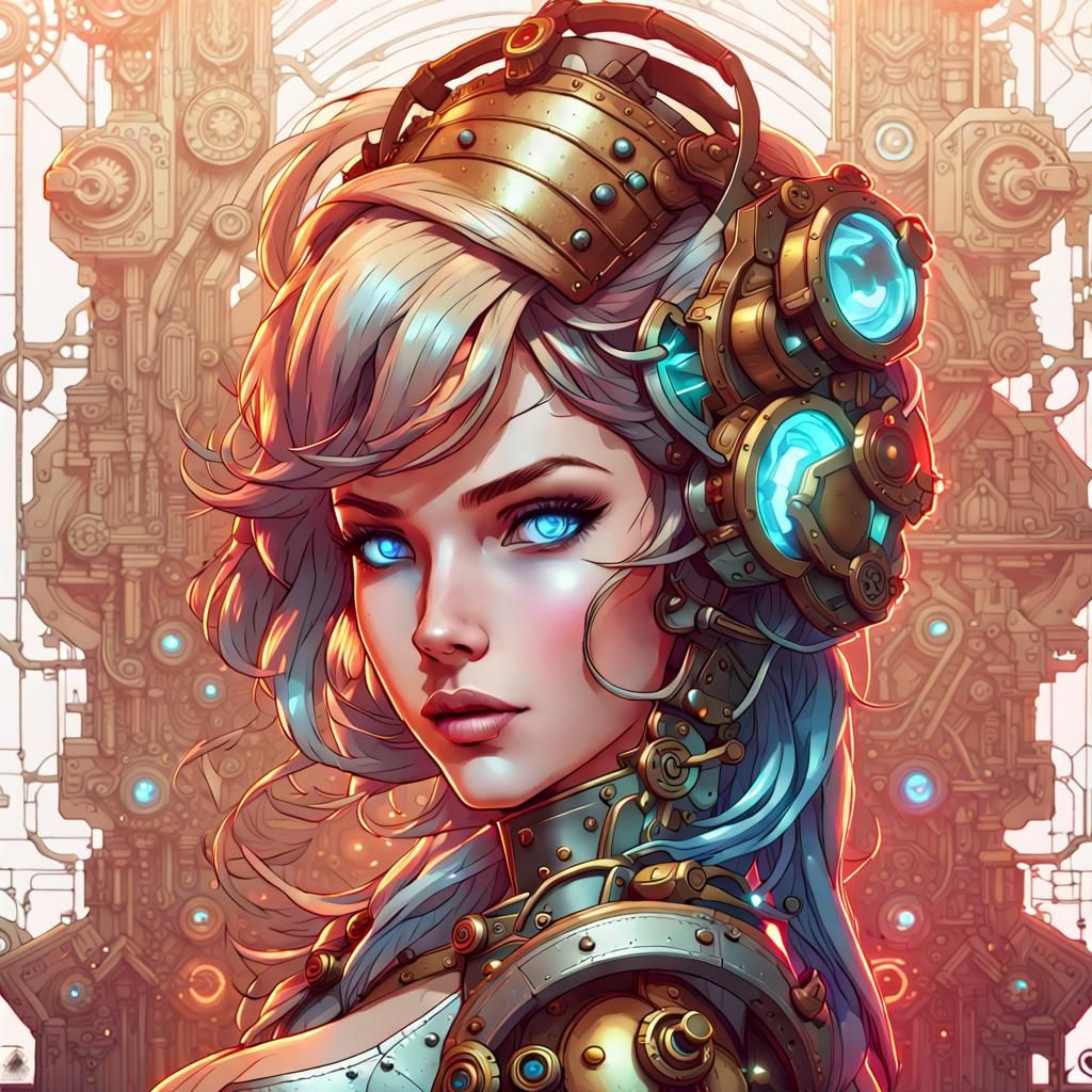 Beautiful Woman in Steampunk Anime Video Game Art