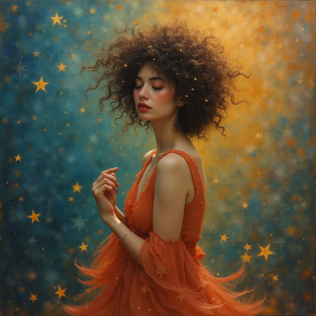Ethereal Singer in Stardust: An Impressionistic Portrait