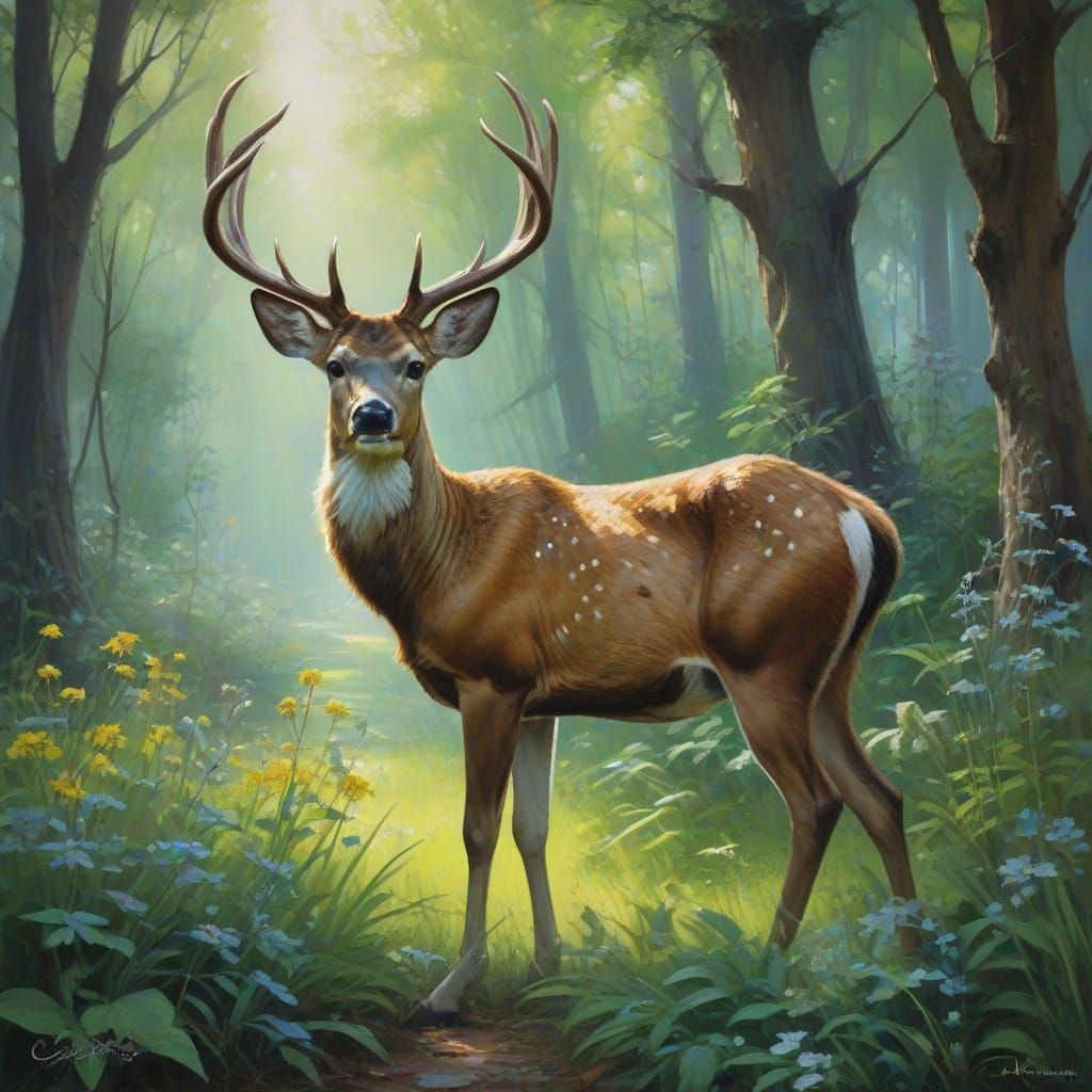 Enchanted Forest Deer in Watercolor Style