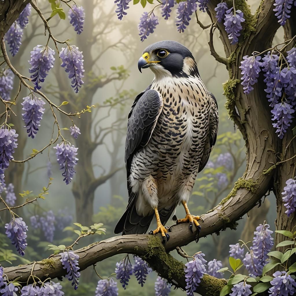 Hyperrealistic Peregrine Falcon in Lush Woodland