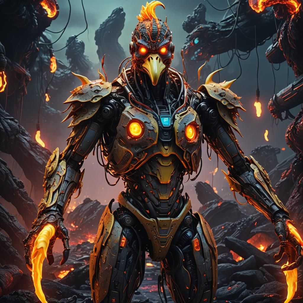 Lava Robot Duck Hybrid in Fantasy Style