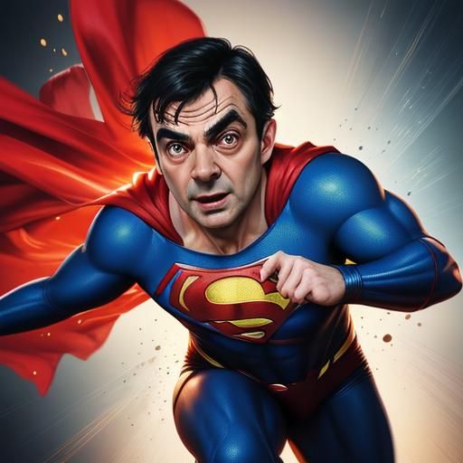 Mr. Bean as Superman: Hyperrealistic Splash Art
