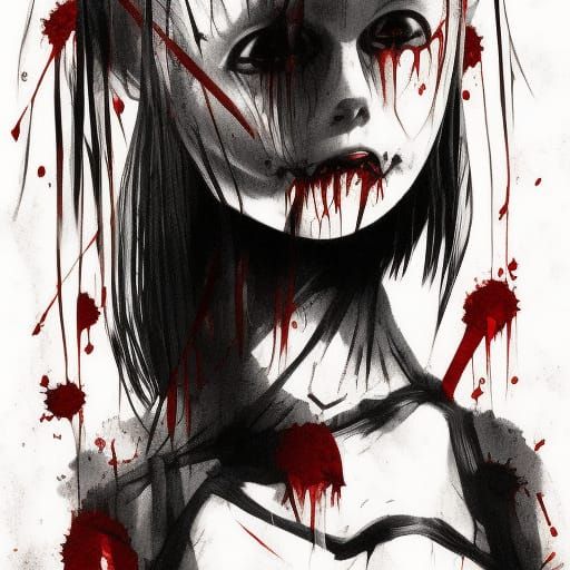 Creepy Horror Girl in Manga Style