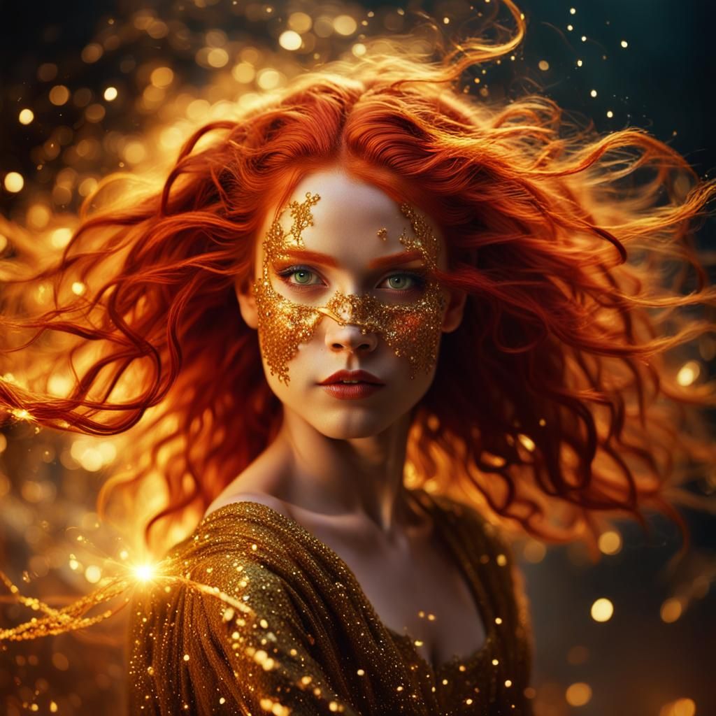Fiery Red-Haired Dancer in Fantasy Surrealism Style