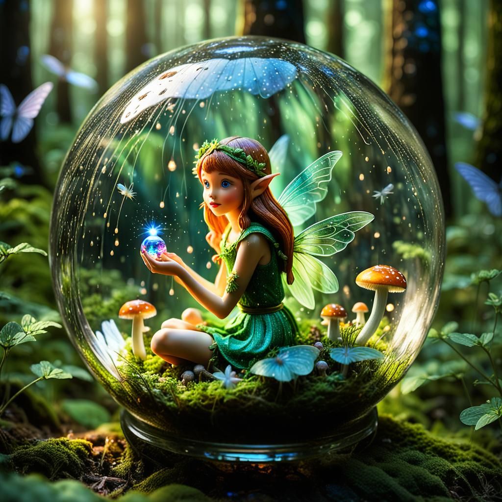 Enchanted Elf Fairy in Glass Bottle, Magical Realism
