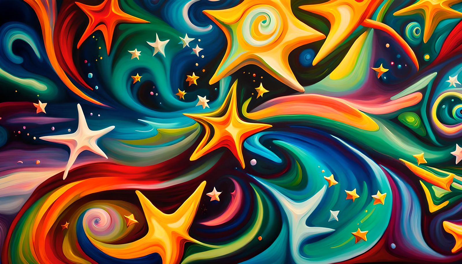 Harmonious Swirling Stars in Impasto Oil Paint Style