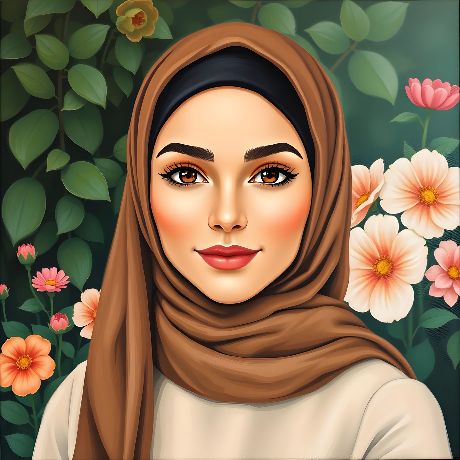 Beautiful Hijabi Woman Portrait in Oil Painting Style