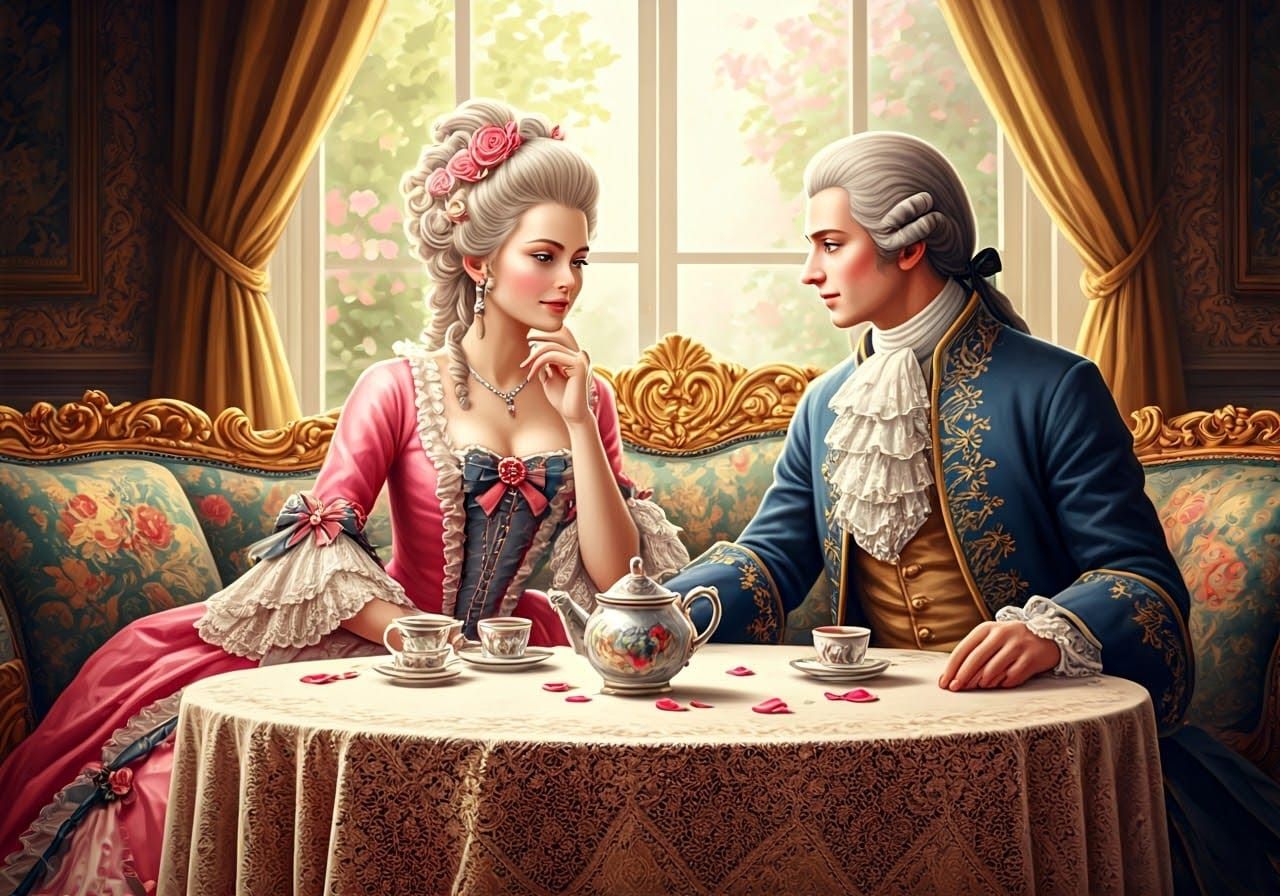 Elegant 18th-Century Aristocrats in Lavish Rococo Attire