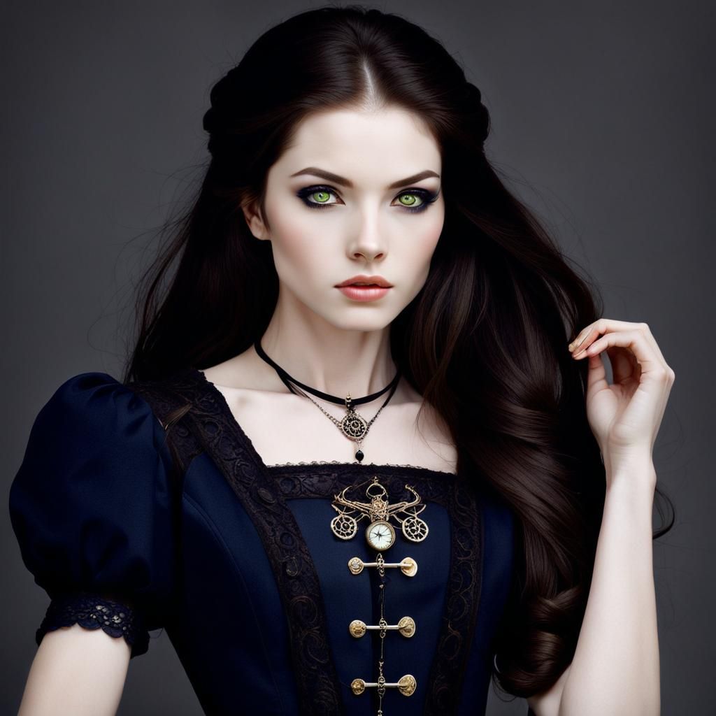 Steampunk Lady with Vibrant Green Eyes