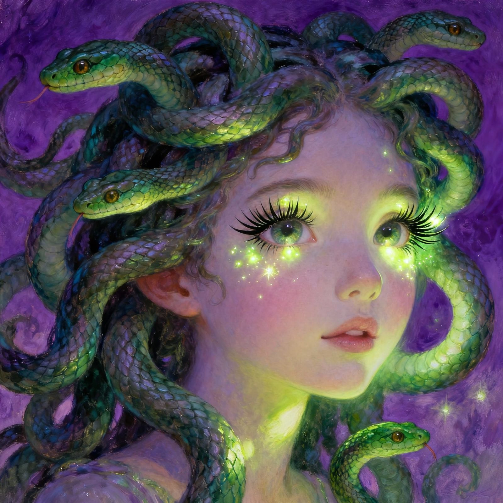 Cute Medusa Portrait With Eyelashed Snakes