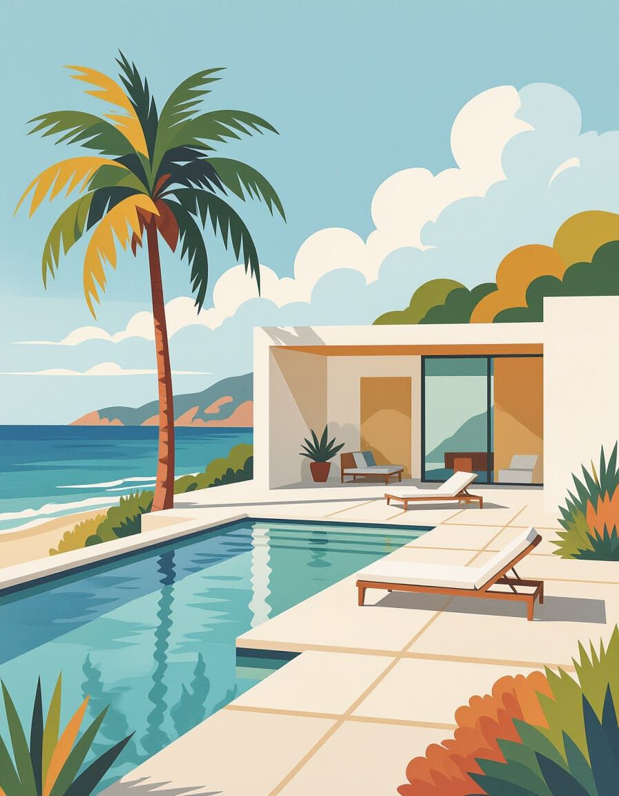 Minimalist Mid-Century Modern Houses by Ocean Pool
