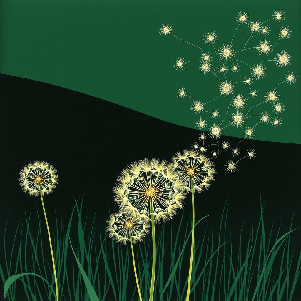 Dramatic Dandelions in Whirling Wind