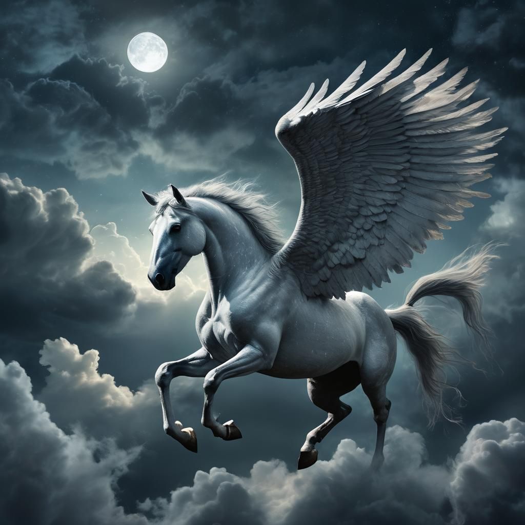 Pegasus in Stormy Sky: Cinematic Concept Art