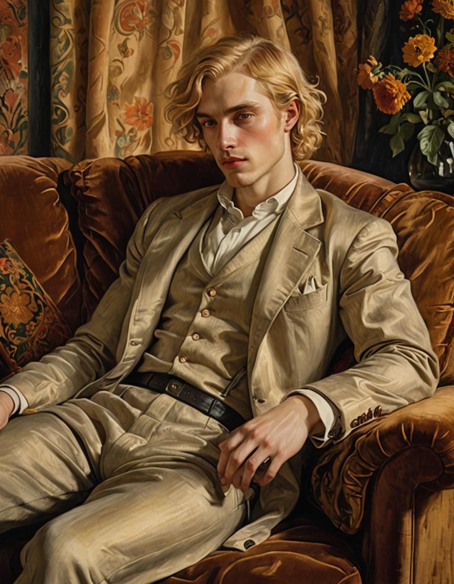 Serene Blond Man Portrait in Pre-Raphaelite Style