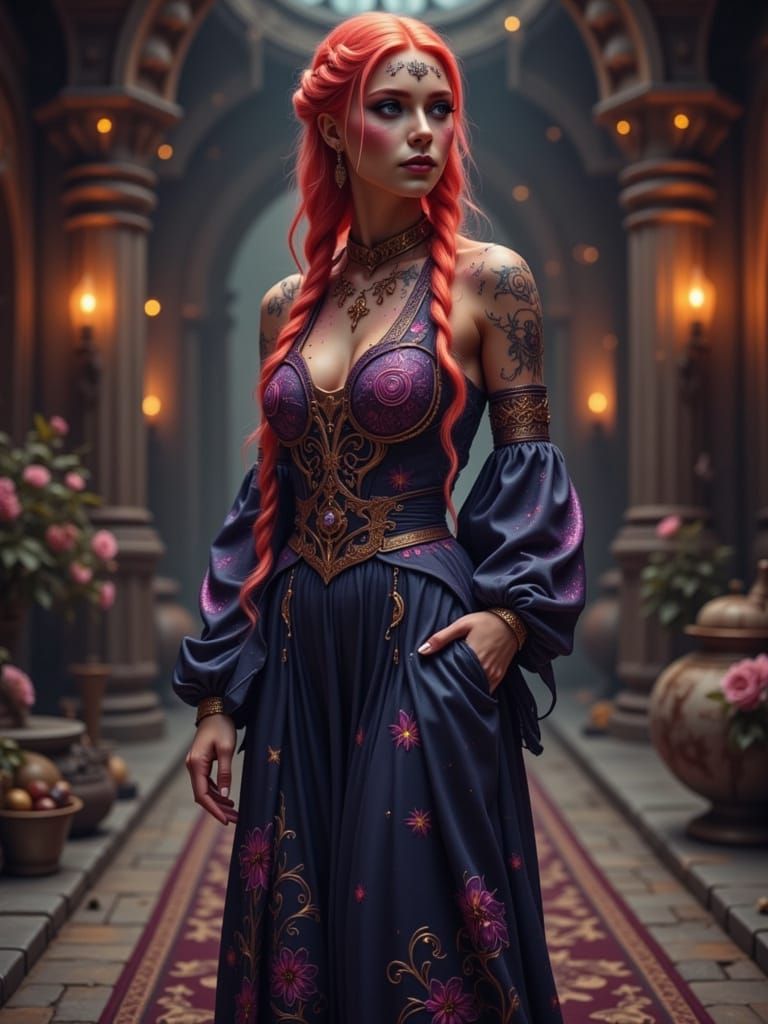 Celestial Woman with Braids in Viking Hall