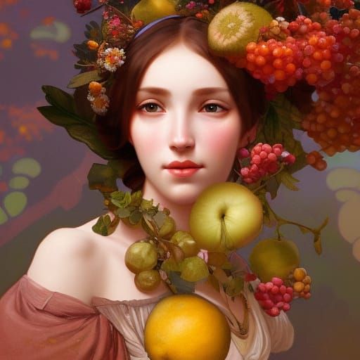 Renaissance Girl with Fruit, Detailed Concept Art