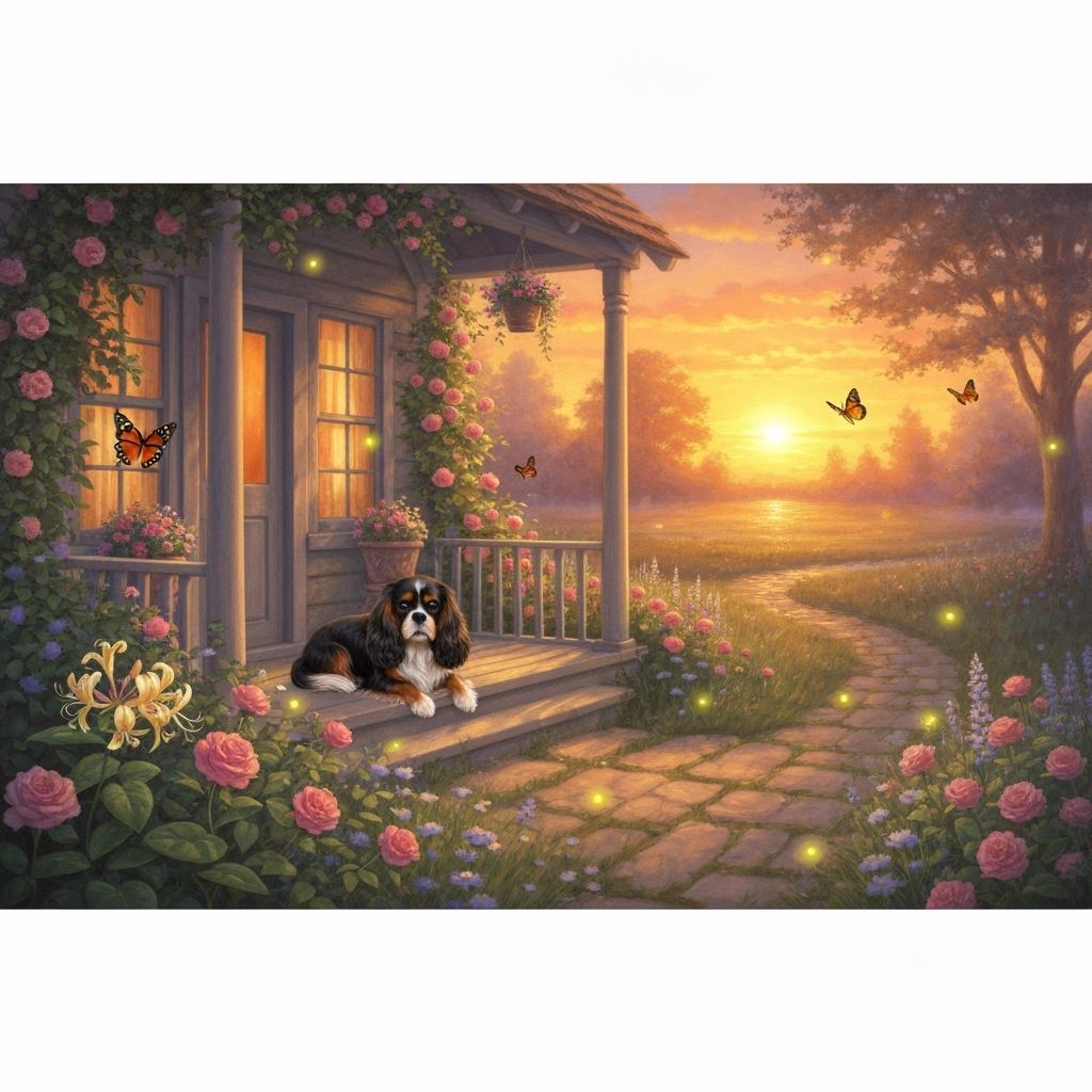 Charming Cottage with Spaniel in Painterly Style