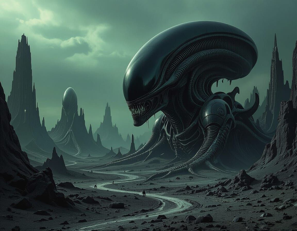 Biomechanical Alien Landscape in Giger Style