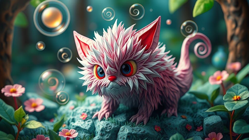 Whimsical Origami Forest Creature in Vibrant Digital Art