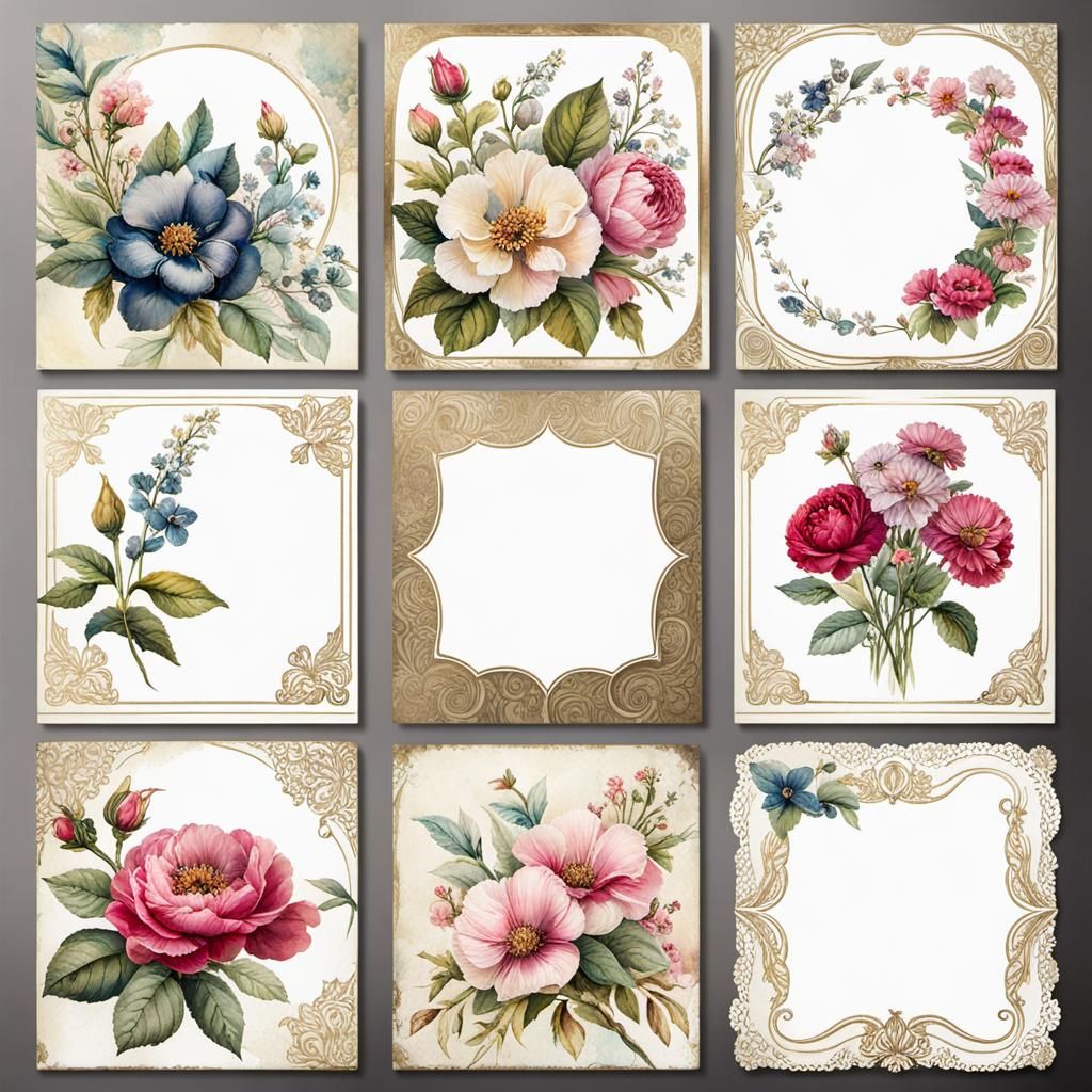 Vintage Floral Journal Cards in Watercolor Style