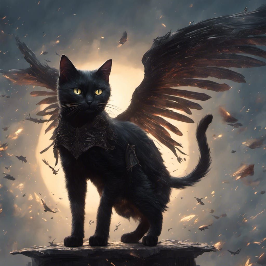 Winged Black Cat: Dark Fantasy Concept Art