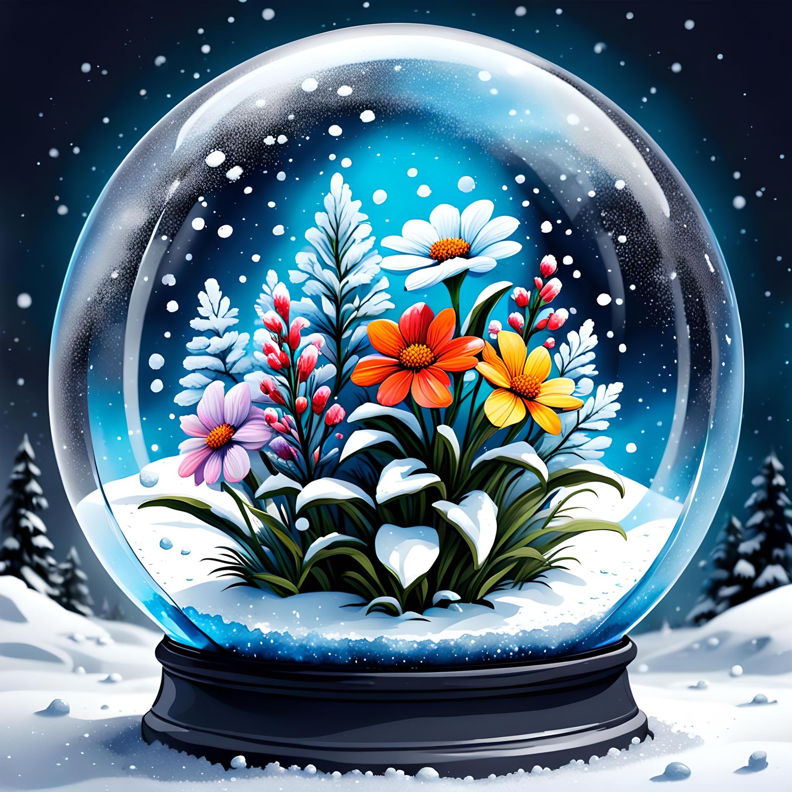 Winter Flowers in Snow Globe: Graffiti Art