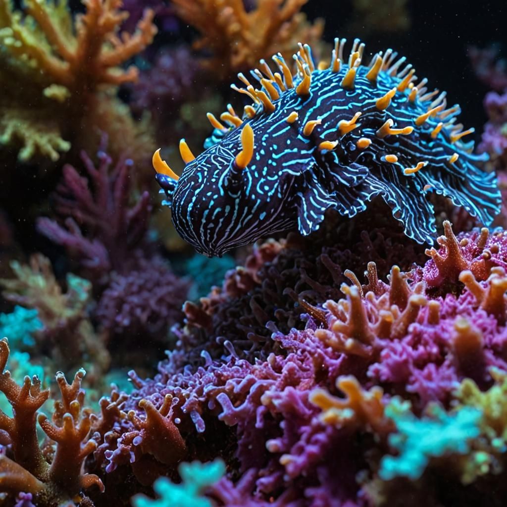 Striped Nudibranch on Coral: Digital Matte Painting
