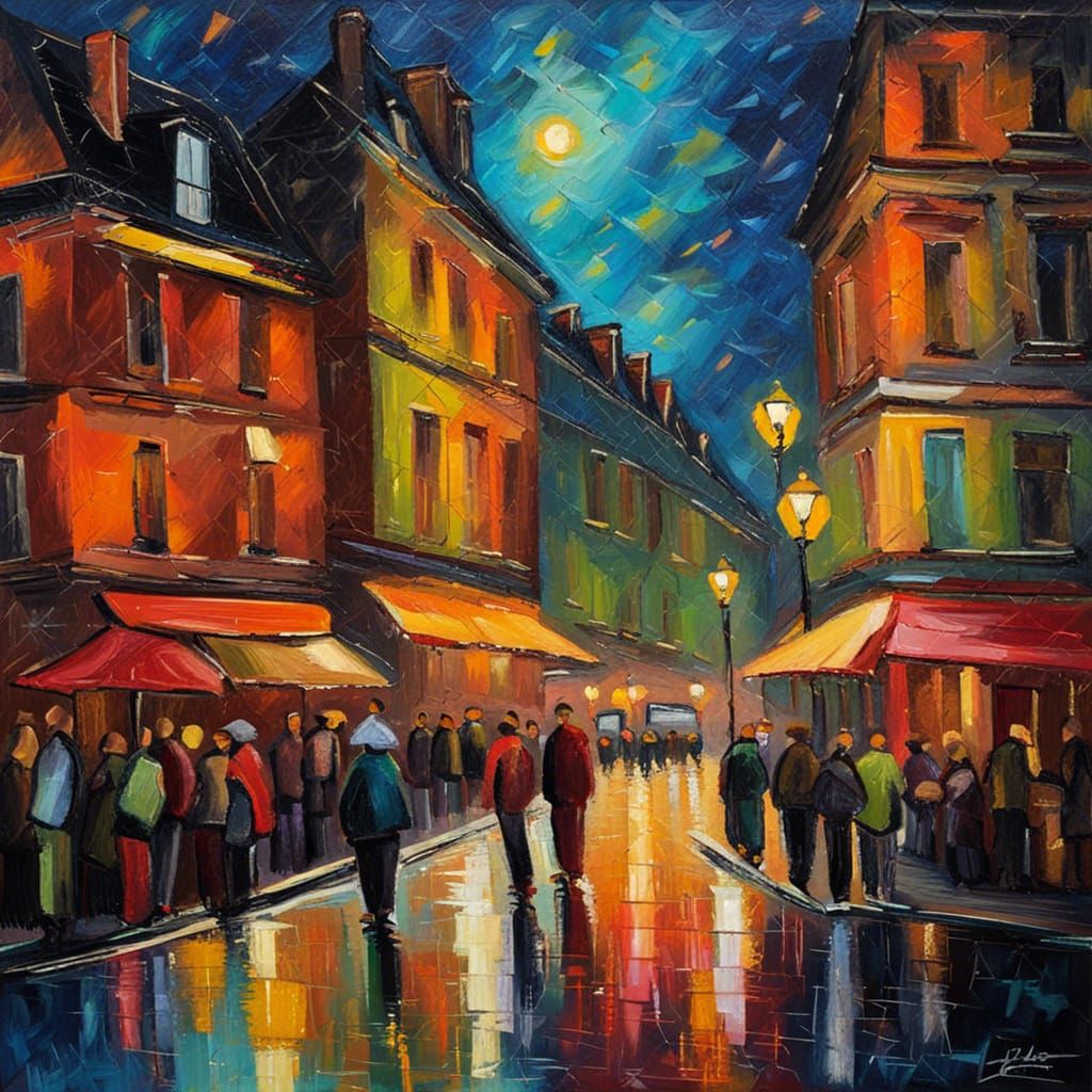 Paris Street at Night: Neo-Impressionist Expressionism
