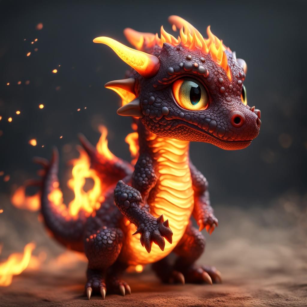 Fiery Chibi Dragon: Photorealistic CGI Masterpiece