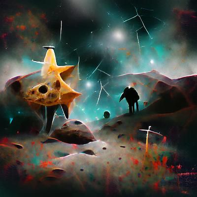 Forgotten Stars: Digital Illustration of Space Station Ruins