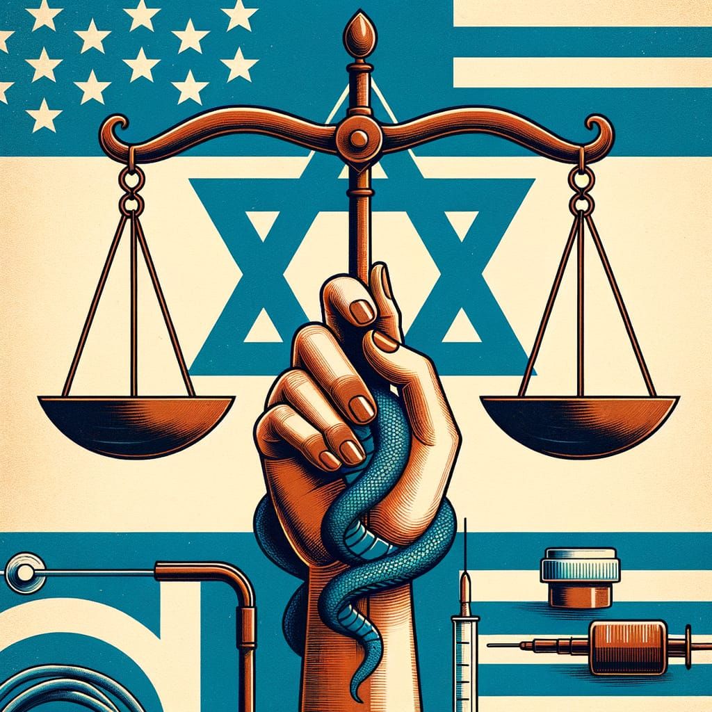 Justice, Medicine, and Israeli Flag Symbols Combined