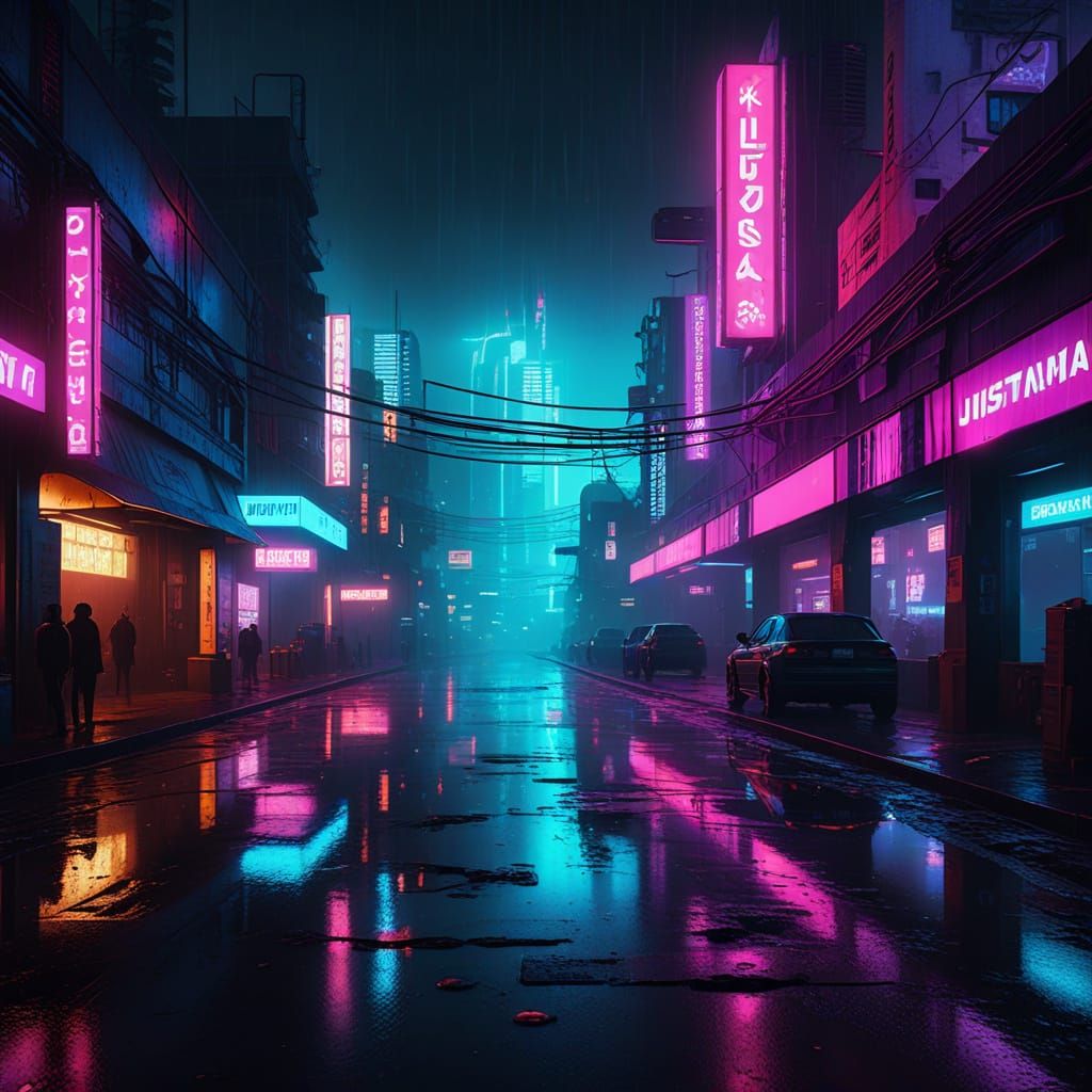 Cyberpunk Cityscape at Dusk in Varna, Bulgaria, with Neon Li...