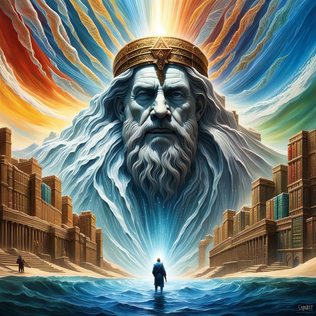 Hyperrealistic Torah Books Flowing with Water