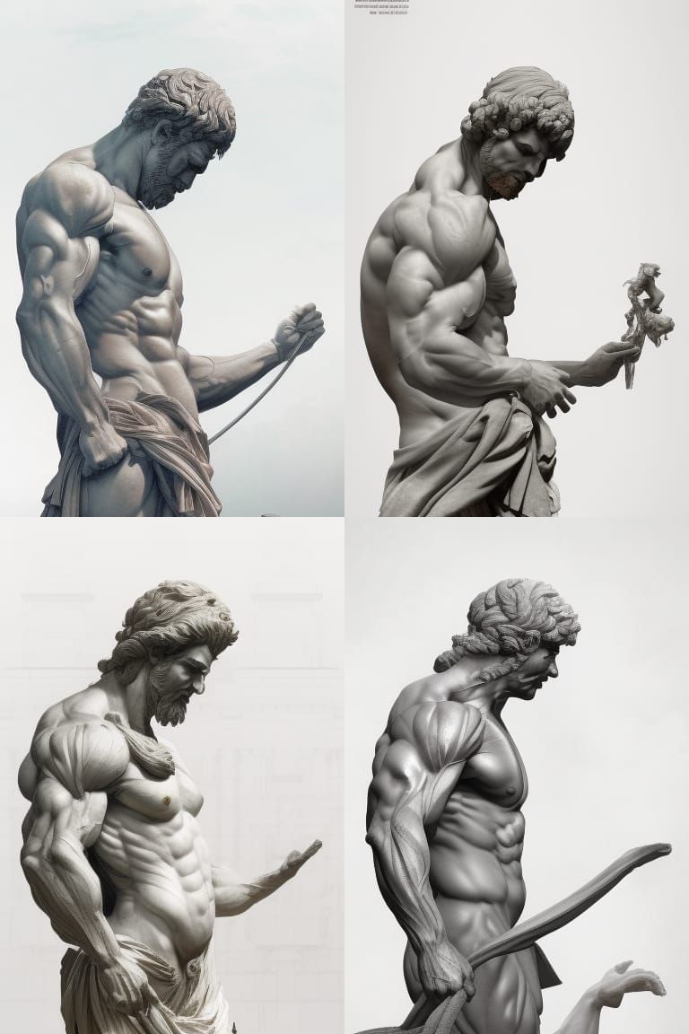 Muscular Roman Statue Portrait in Hyperdetailed Style