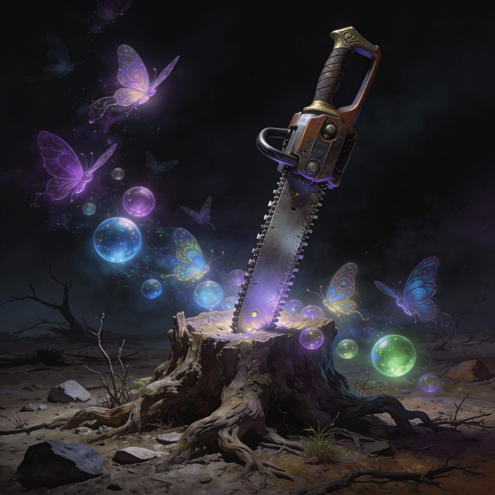 Legendary Chainsaw Embedded in Desolate Landscape