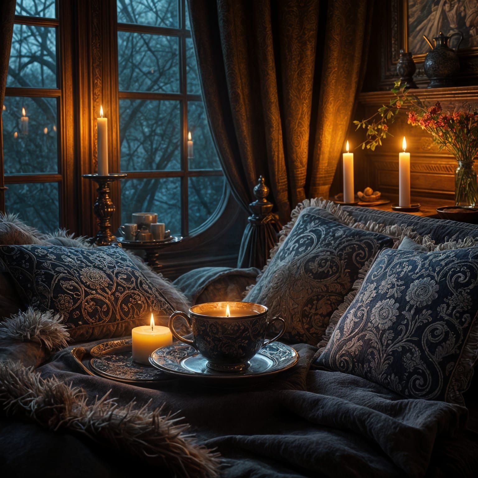 Cozy Evening Tea by Candlelight: Fantasy Concept Art