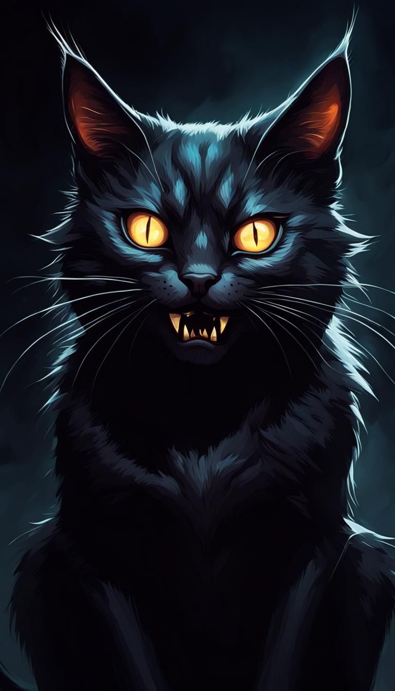 Futuristic Black Cat with Glowing Eyes Illustration