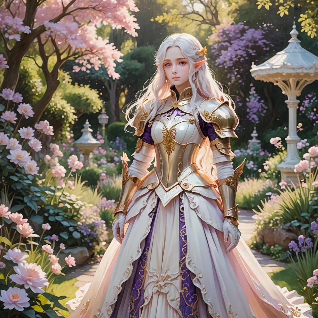 Elf in Garden: Monet-Inspired 3D Anime Art