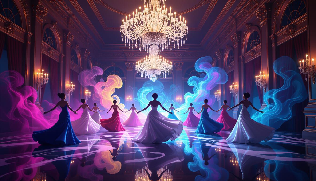 Opulent Ballroom of Liquid Crystal Dancers