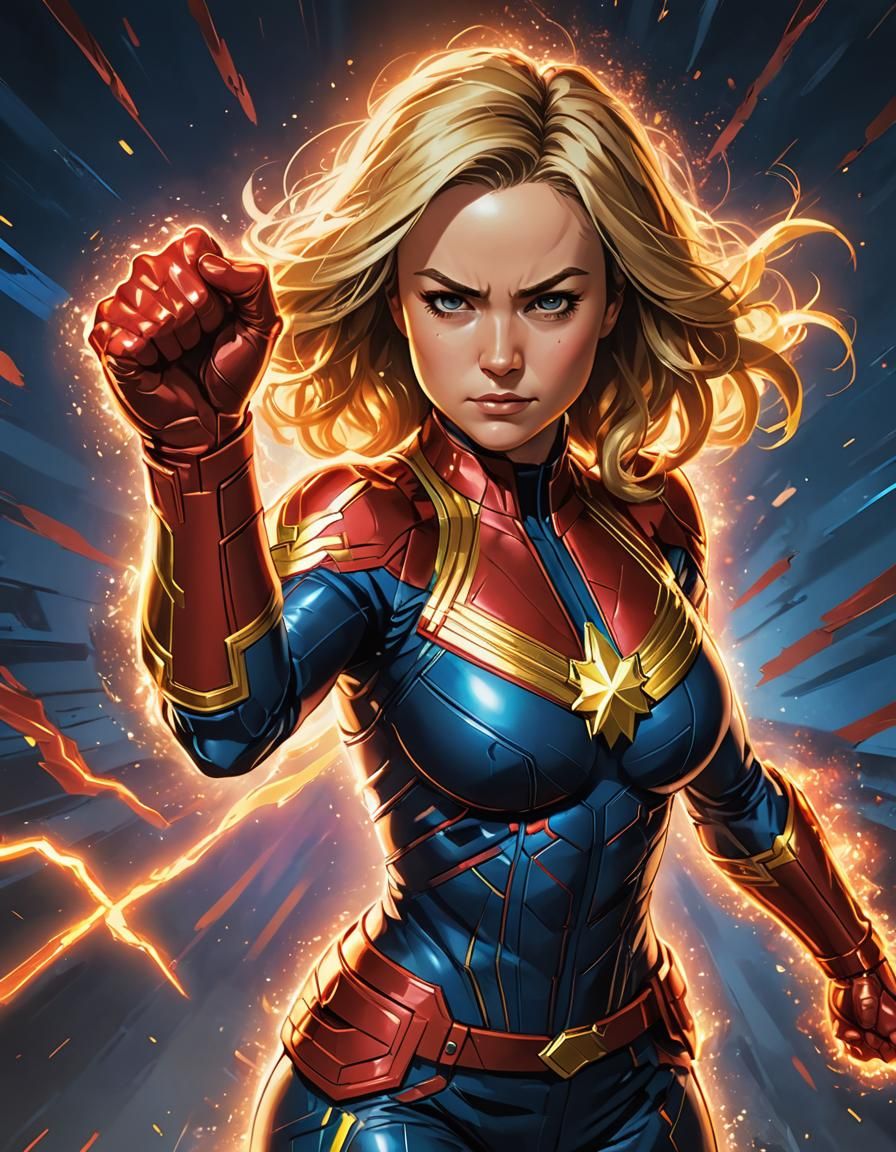 Captain Marvel in Studio Trigger Anime Style