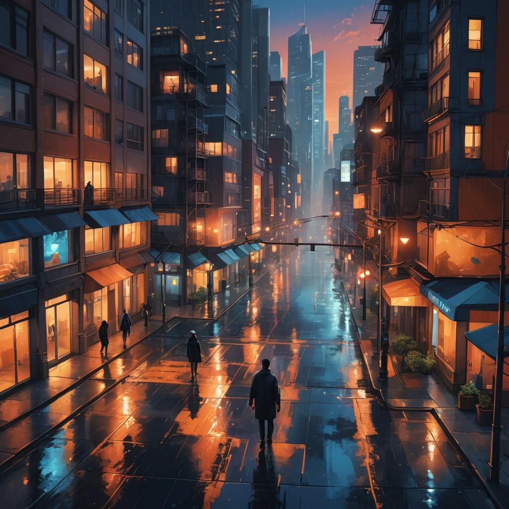 Night Walk in Fantasy Cityscape: Matte Painting Style
