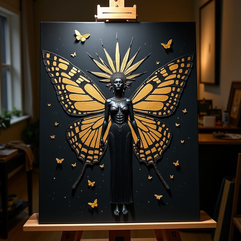 Obsidian Butterfly Goddess in Aztec Regalia