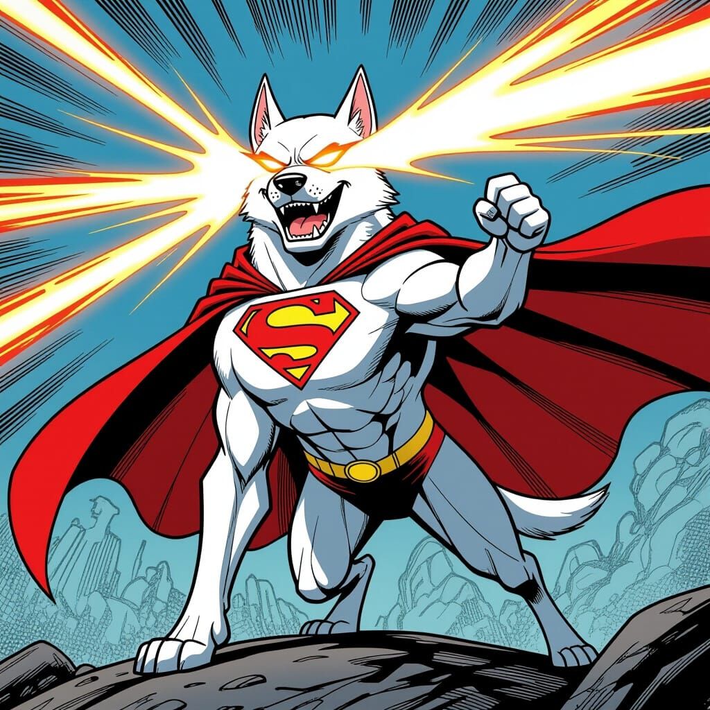 Krypto the Superdog Heat Vision in Comic Style