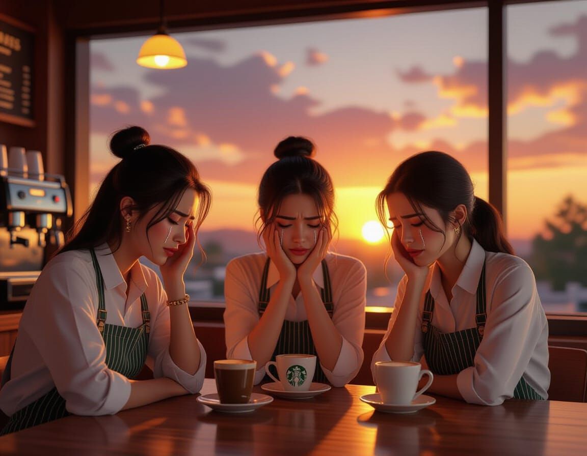 Sad Starbucks Baristas at Sunset: Renaissance-Style Digital ...